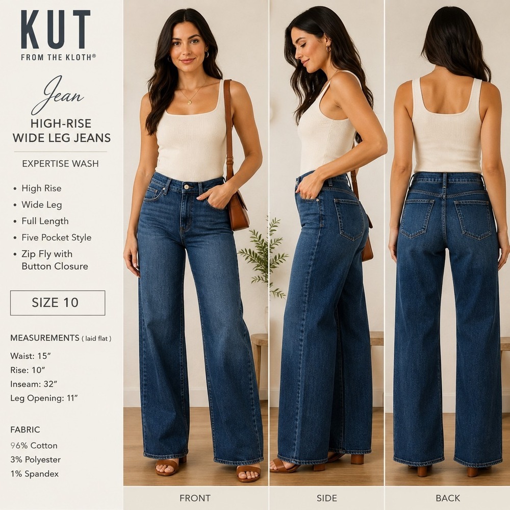 KUT From The Kloth Jean Wide Leg Jeans Women's 10 High Rise Blue Stretch Denim
